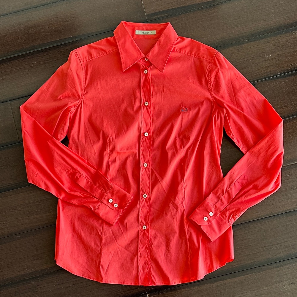 Etro Women's Bright Red Button-Down Shirt in Coral size 46